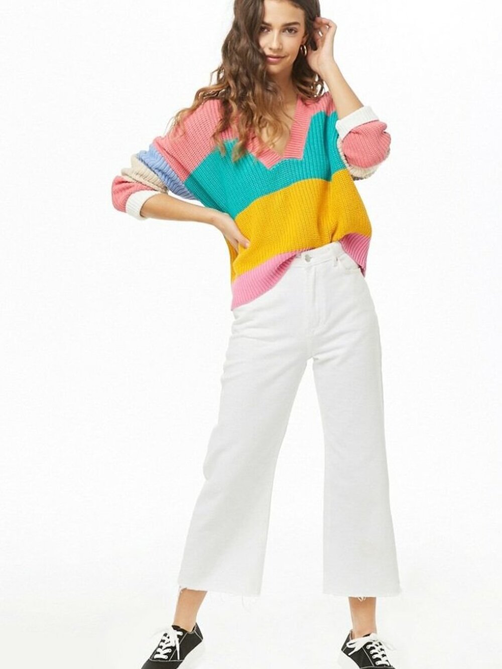 FOREVER 21 Pink Multi Ribbed Colorblock Sweater Small S - Picture 4 of 4